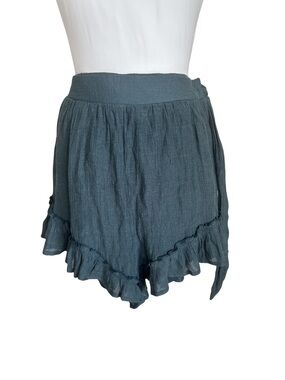 Listicle Dark Teal Gauze Ruffle Wrap Skort Shorts Side Tie Boho Size Large
